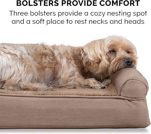 Miniatura 11 de Furhaven Pet Sofá de felpa ortopédica para perro, cama con forma de L, tumbona ergonómica con contorno de cuna, cama para perros y gatos, varios