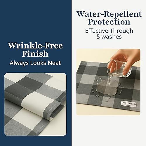Miniatura 3 de LANE LINEN Juego de 6 manteles individuales decorativos de algodón para cocina, 13 x 19 pulgadas, color gris a cuadros