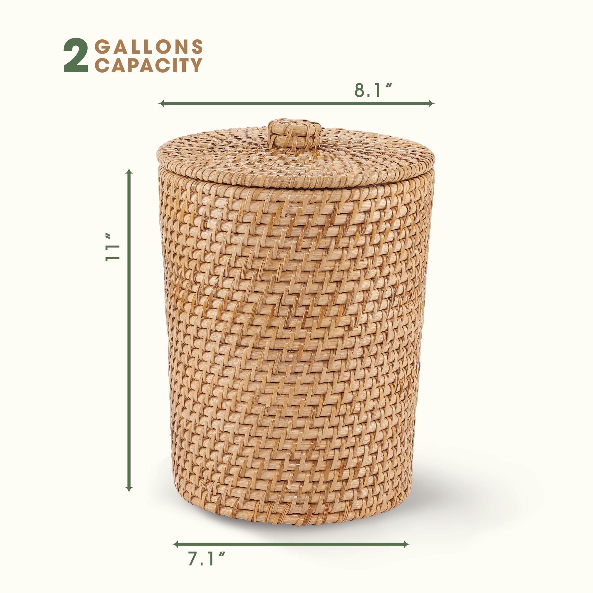 84ECO Natürlicher Rattan-Mülleimer mit Deckel und Einsatz