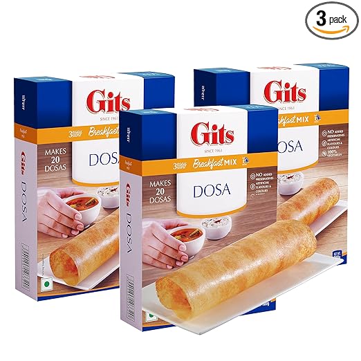 Gits Instant Rice Dosa Breakfast Mix, Makes 20 per Pack, Pure Veg, South Indian Breakfast Mix, 1500g (Pack of 3, 500g Each)