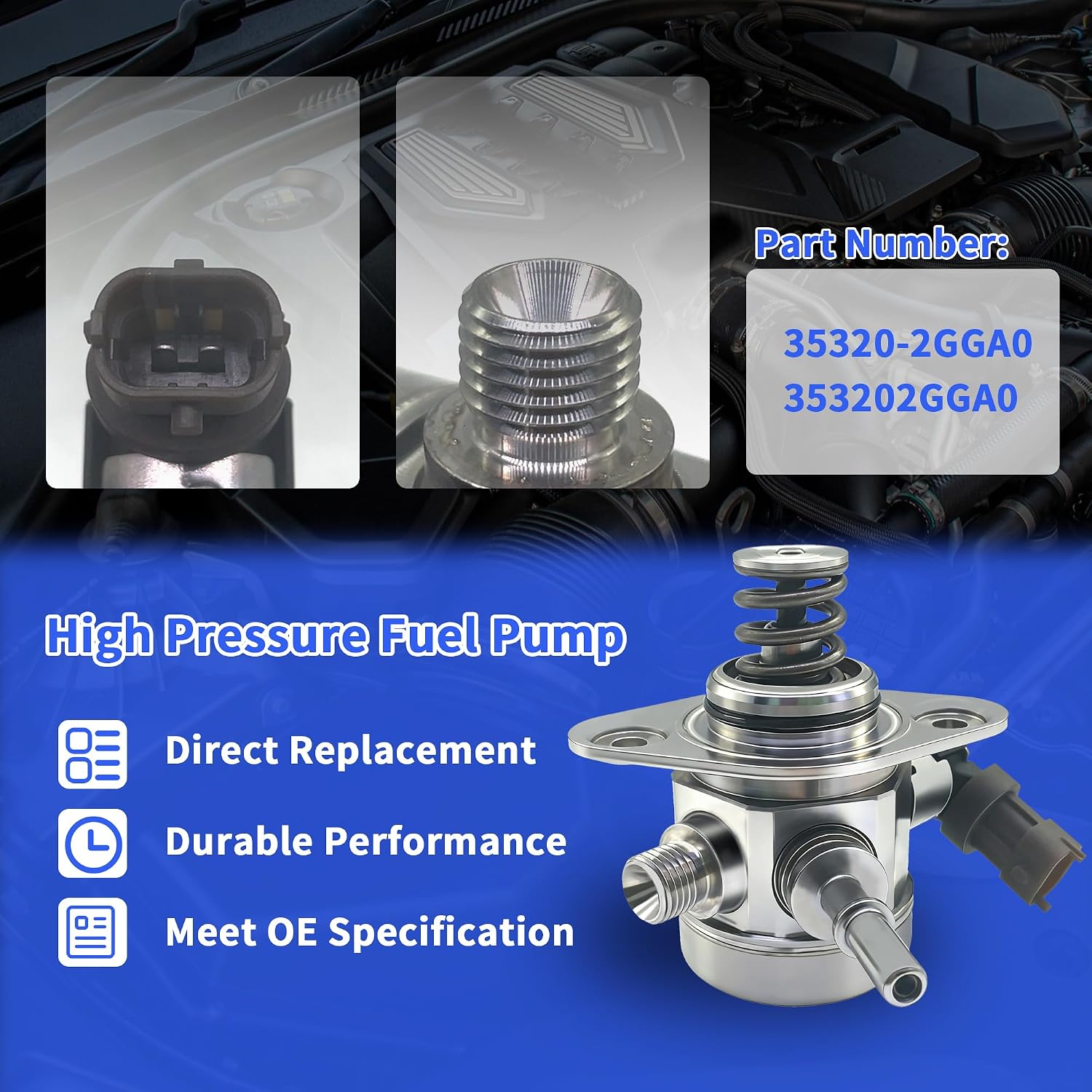 High Pressure Fuel Pump Compatible with Hyundai Sonata Santa Fe Sport Tucson, Kia Optima Sorento Sportage L4 2.4L Replace OE # 35320-2GGA0