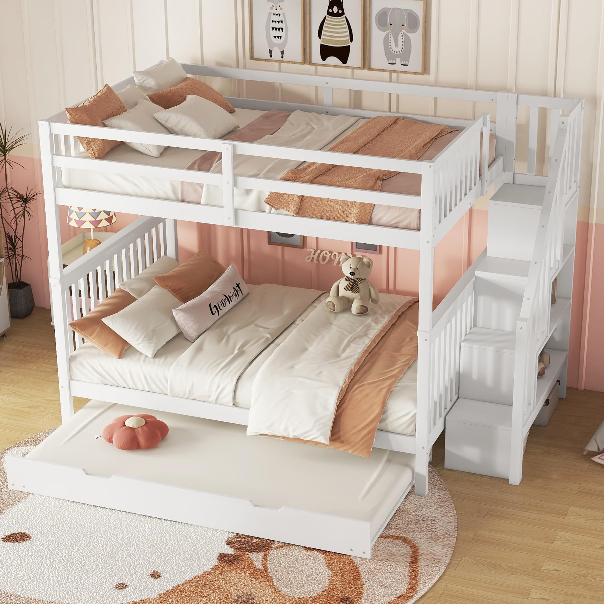 Litera de 140 x 200 cm, con cama plegable, barandilla alta, certificado EN747-1 (blanco-2)
