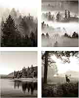 モノクロ風景写真 湖の静寂　A3サイズ　額・白マット付き 静寂 モノクロ風景ポスター | Poster Store JP