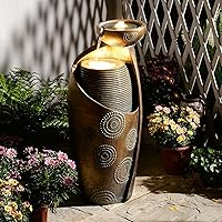 Tankana 32" Goldish-Bronze Jar Water Fountain with LED Lights & Pump - Indoor/Outdoor Floor Standing for Patio Garden Home Decor