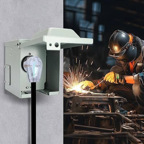 Miniatura 2 de 50 Amp 250 voltios 6-50R EVcaja de salida de energía de soldadura, panel eléctrico al aire libre cerrado con cerradura a prueba de mal tiempo