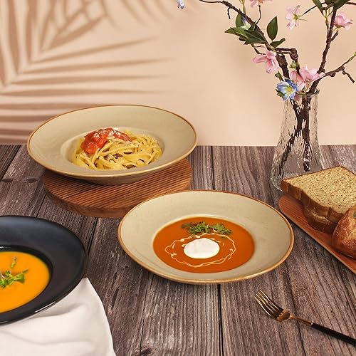 Miniatura 4 de jinsongdafa Tazones de sopa, plato de sopa, juego de 2 cuencos para pasta, platos blancos poco profundos, cuencos de porcelana con borde, el mejor