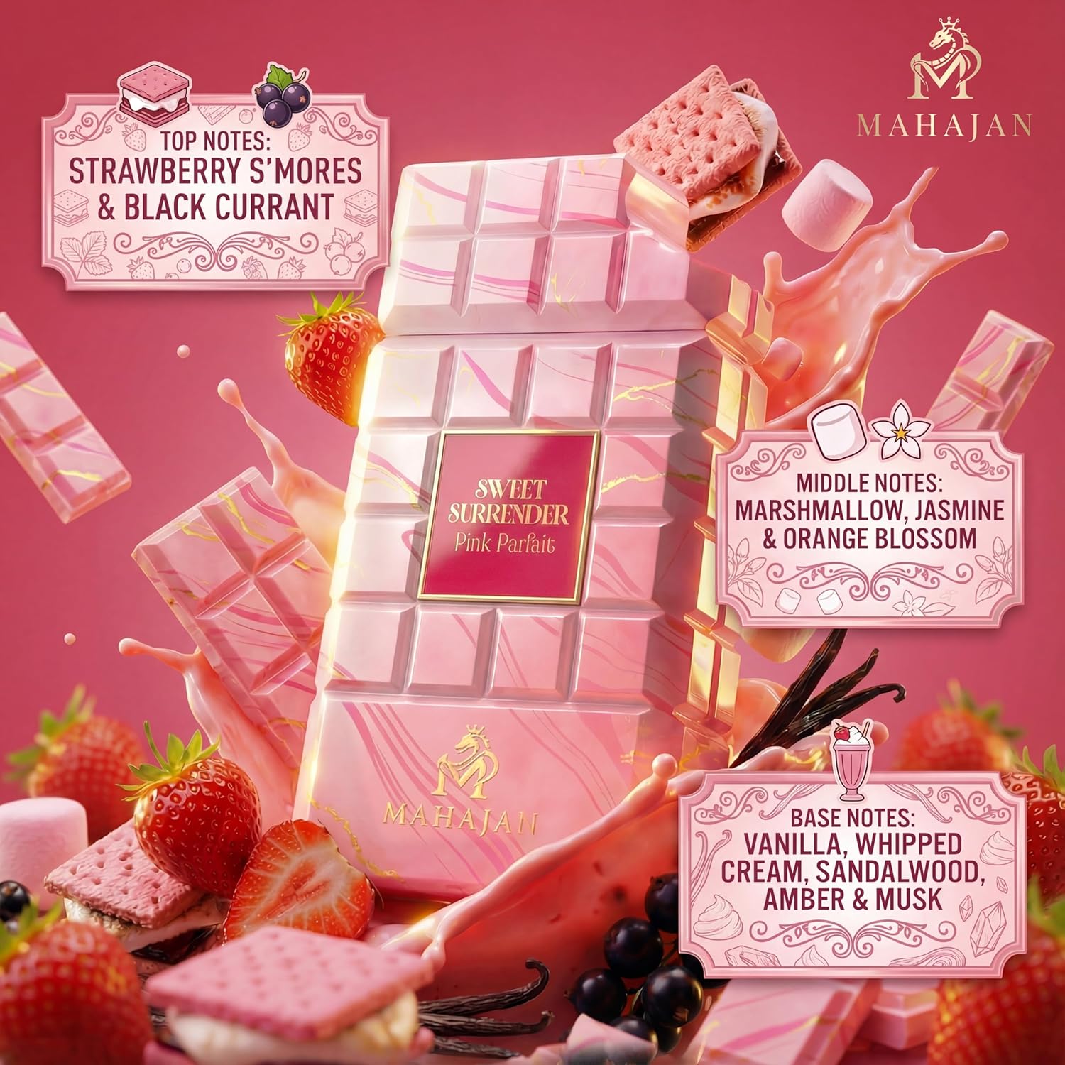Mahajan Sweet Surrender Pink Parfait Eau de Parfum – Strawberry Marshmallow Vanilla Gourmand – Creamy, Sweet, Irresistible Luxury Fragrance (3.4 oz) (3.4 oz) - Image 4