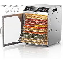 WantJoin Food Dehydrator Machine - Commercial Food Dehydrator w/ 12 Trays, 5 Hooks, Hanging Rack, 86-194F Temp Control, 800W Food Dehydrater, 24H Timer, LED Display, For Meat Jerky Fruit Vegetable
