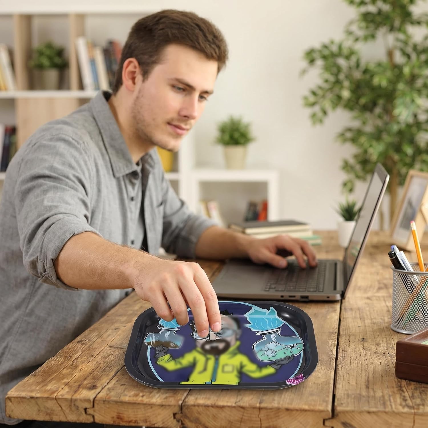 Rolling Trays Premium Small Metal Tray with Design - Perfect Size for Home Or Travel Accessories,Yellow