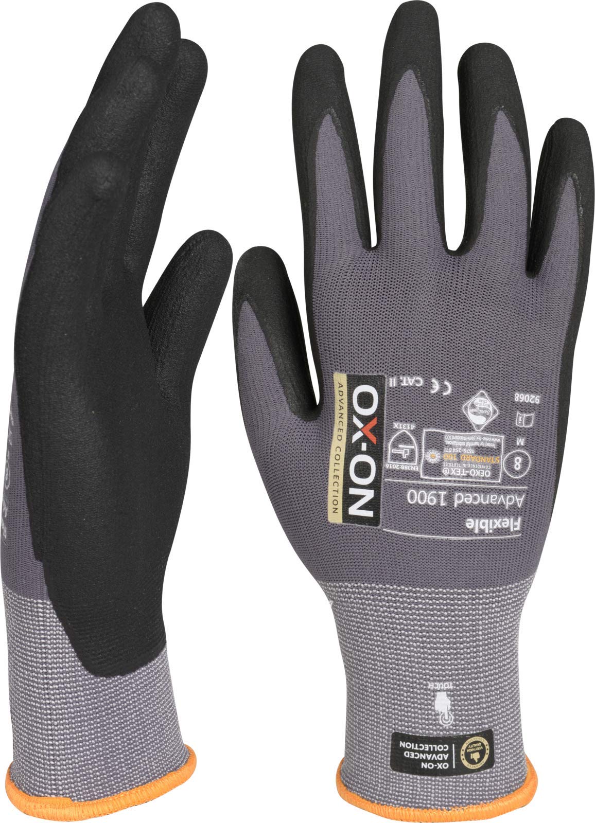 Guante OX-ON flexible Advanced 1900 - Guantes de montaje de nitrilo (talla 6-12, duraderos y aptos para pantalla táctil, ajuste perfecto (7/S)