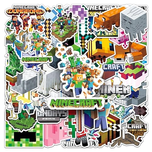 50 Pcs Pixel Miner Style Stickers, Stickers for Water Bottles, Video Game Party Supplies for Teens Boys Mens Gamer Adults