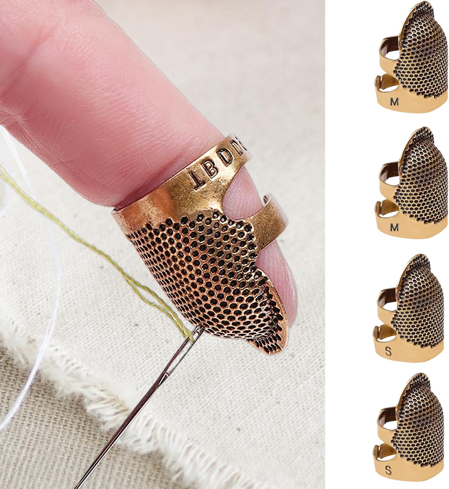 4 Pcs Adjustable Metal Sewing Thimble Finger Protector Open Top Ring Thimble Fingertip Shield for Quilting Embroidery Hand Sewing Tool(Copper, 2S+2M)