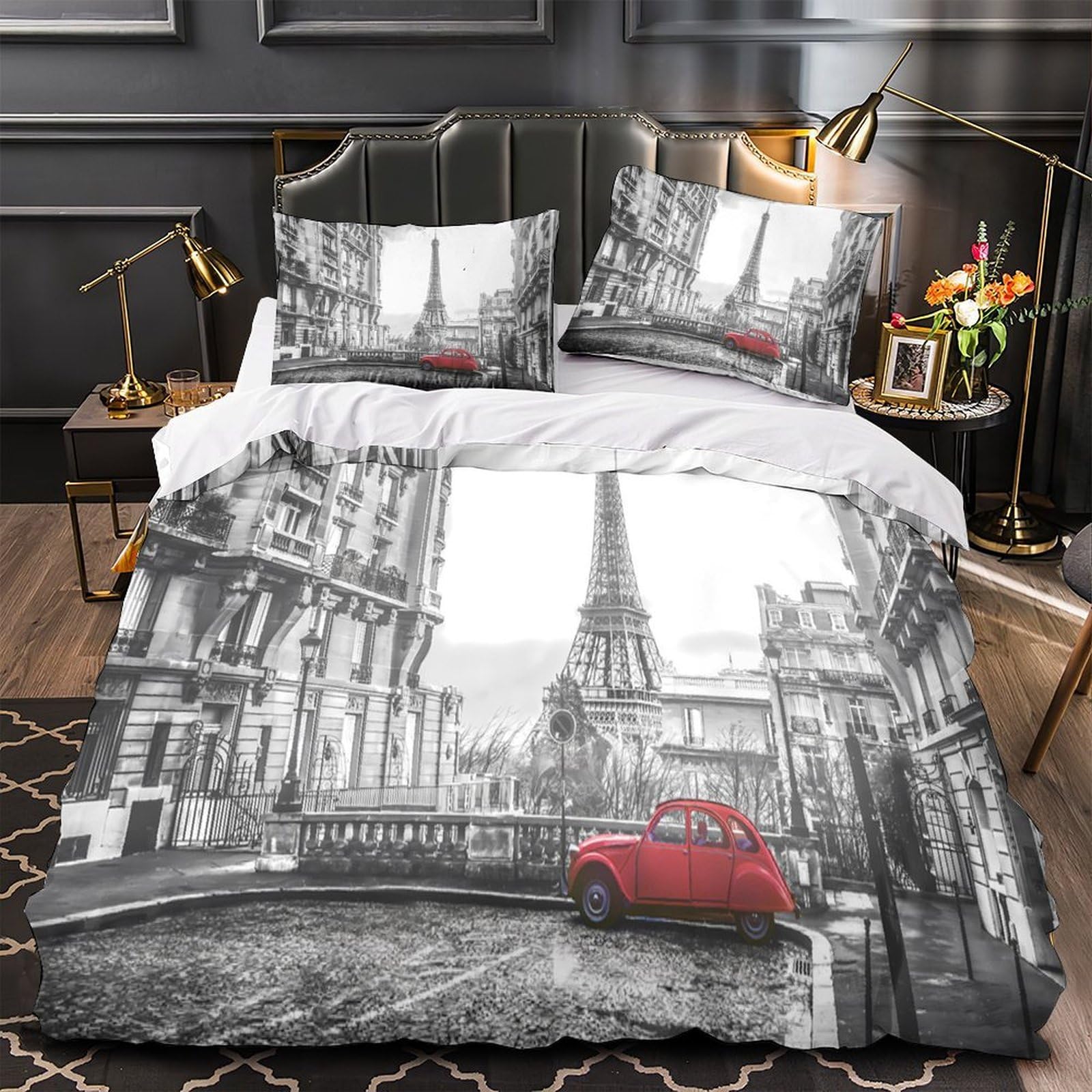 Housse de couette Paris 3D en microfibre premium parure de lit super douce lit simple