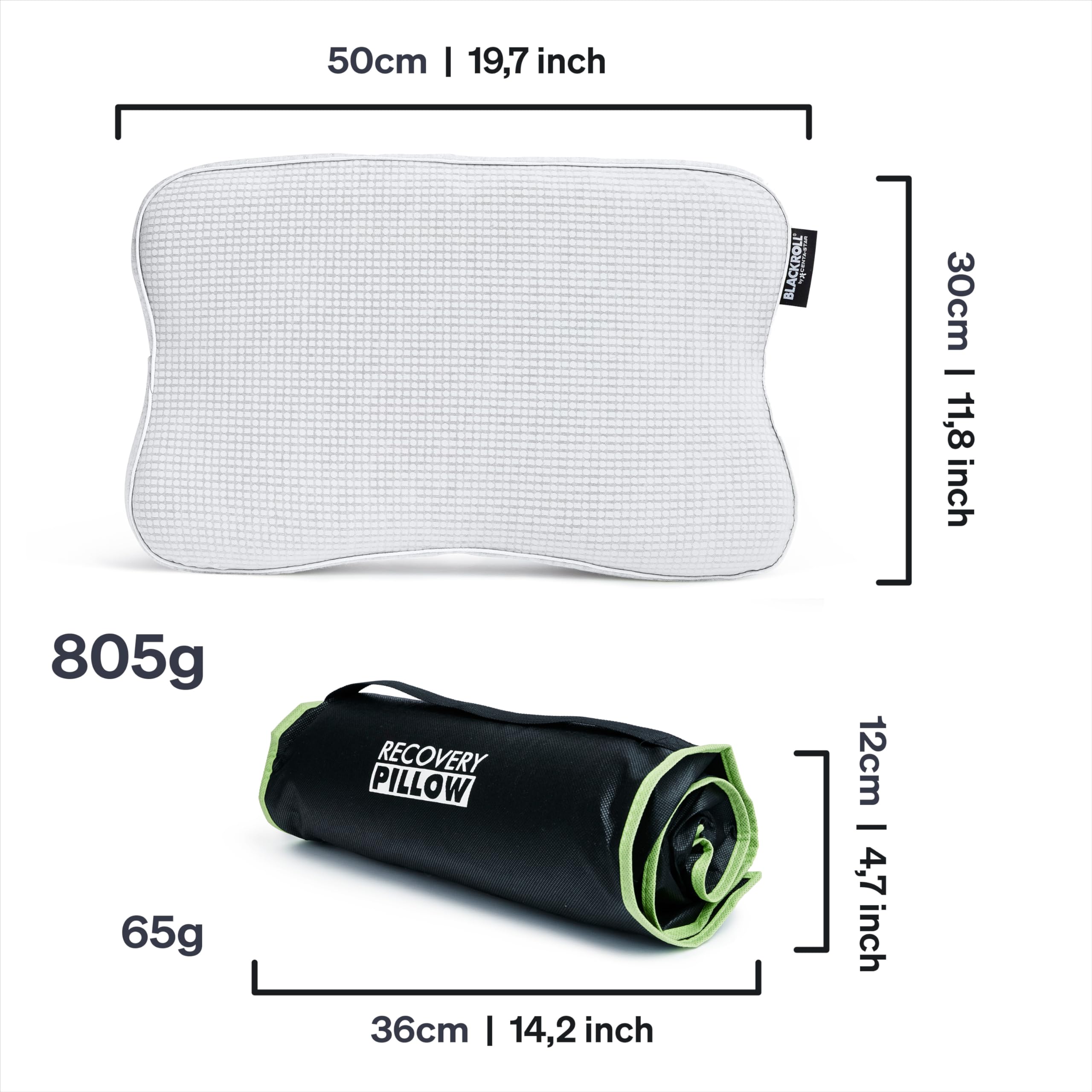 BLACKROLL® Recovery Pillow in un set - con federa aggiuntiva Climate - cuscino ortopedico di supporto al collo in schiuma di memoria viscosa - Made in Germany