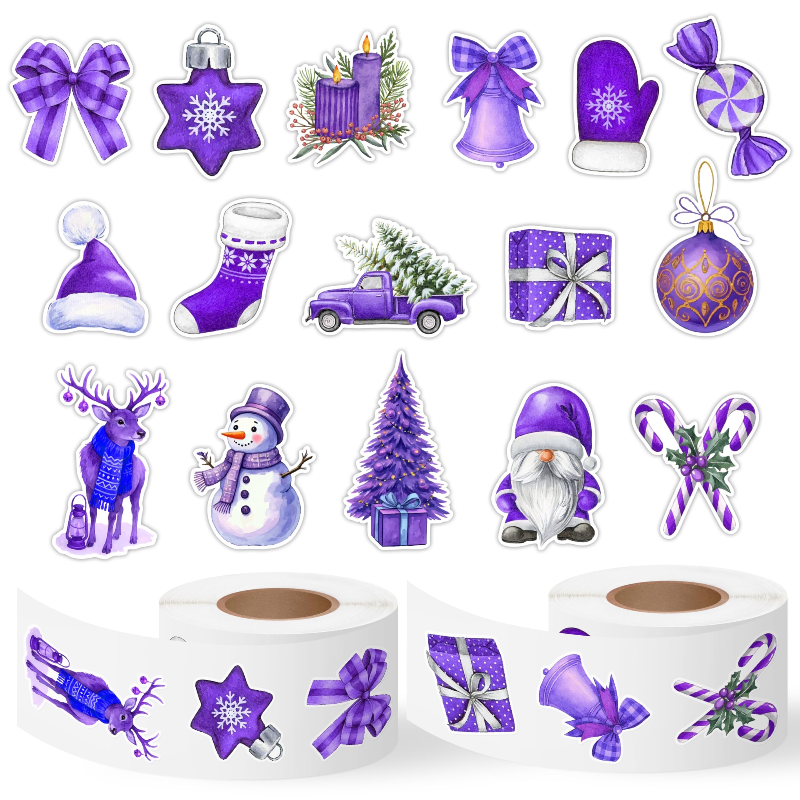 Christmas Purple Watercolor Sticker - 1000Pcs Xmas Purple Santa Waterproof Vinyl Reusable Laptop Stickers Coloring Book Scrapbook Water Bottle Page Activity Pad Party Favors Kids Skateboard