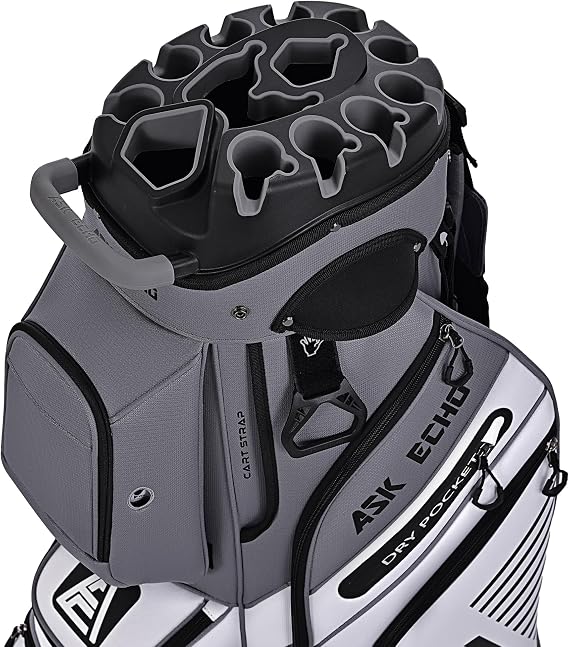 ASK ECHO T-Lock Golf Cart Bag, Quiet 14-Way Full-Length Divider | Keeps every club protected, organized and easy to access.Smart pocket layout keeps every essential within easy reach