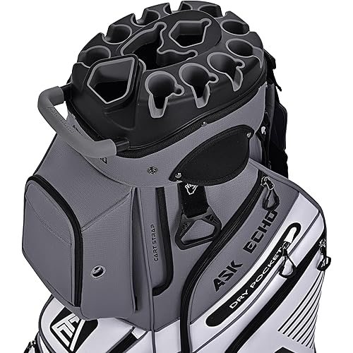 ASK ECHO T-Lock Golf Cart Bag with 14 Way Organizer Divider Top, Premium Cart Bag with Handles and Rain Cover for Men