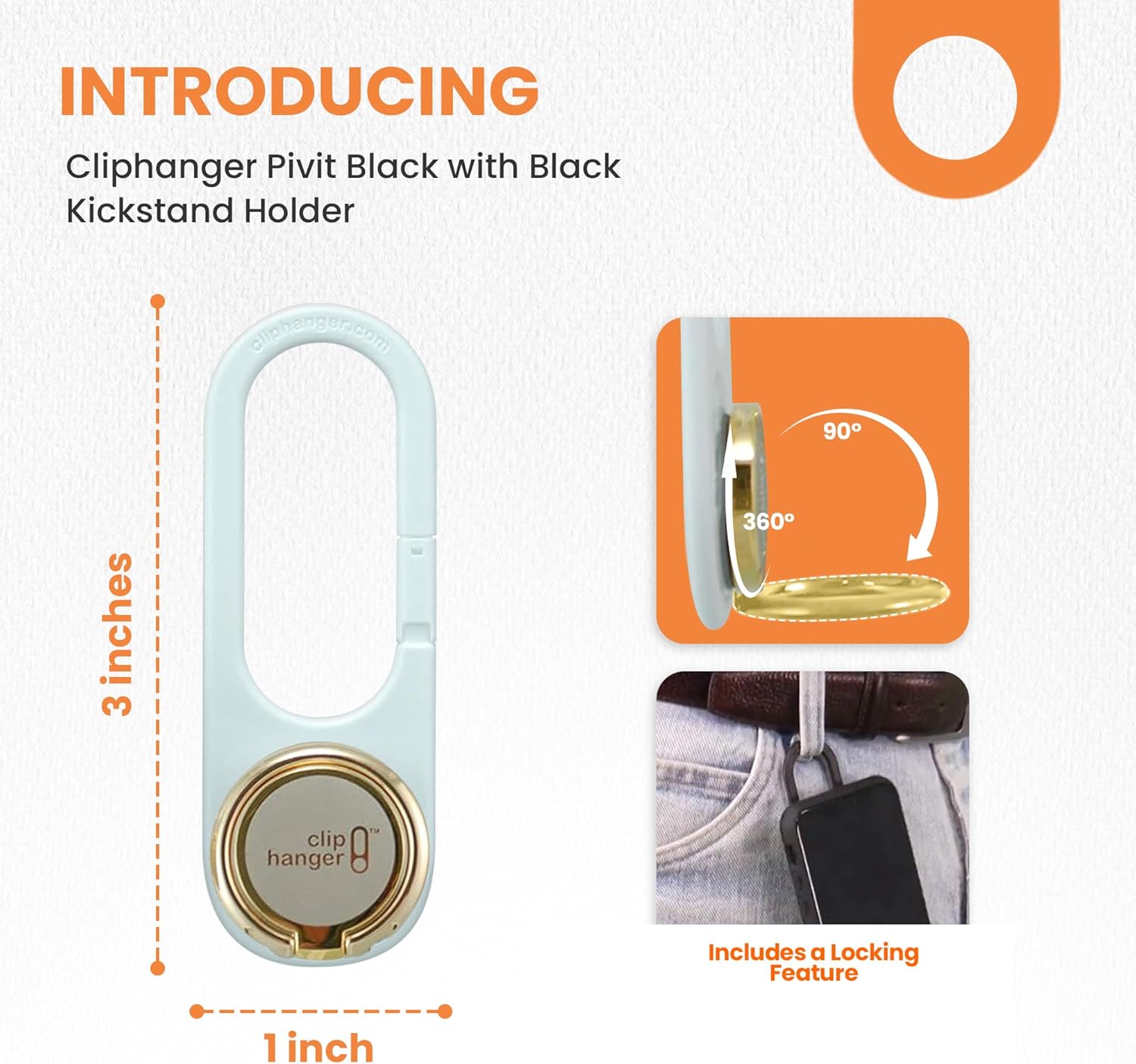 PIVIT with Gold Kickstand Holder & Grip for Hand - Finger Loop for Phone Case - Secure Phone Accessories for Texting and Selfies - White