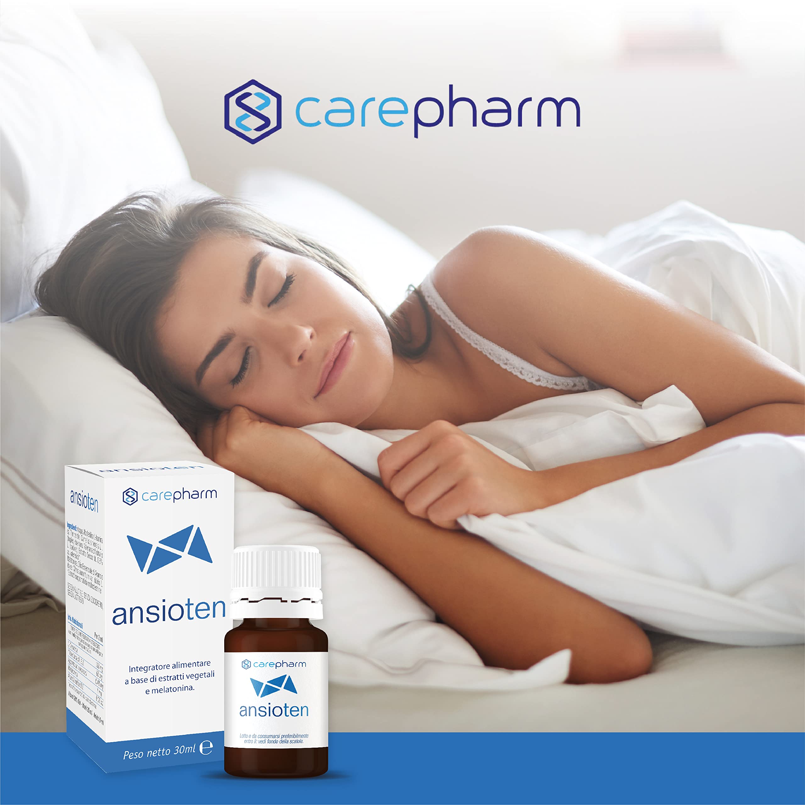 Carepharm, Ansioten, Integratore Alimentare Liquido a Base di Estratti Vegetali, Favorisce il Rilassamento e il Sonno in Caso di Stress, Senza Zuccheri, Senza Lattosio, 30 ml