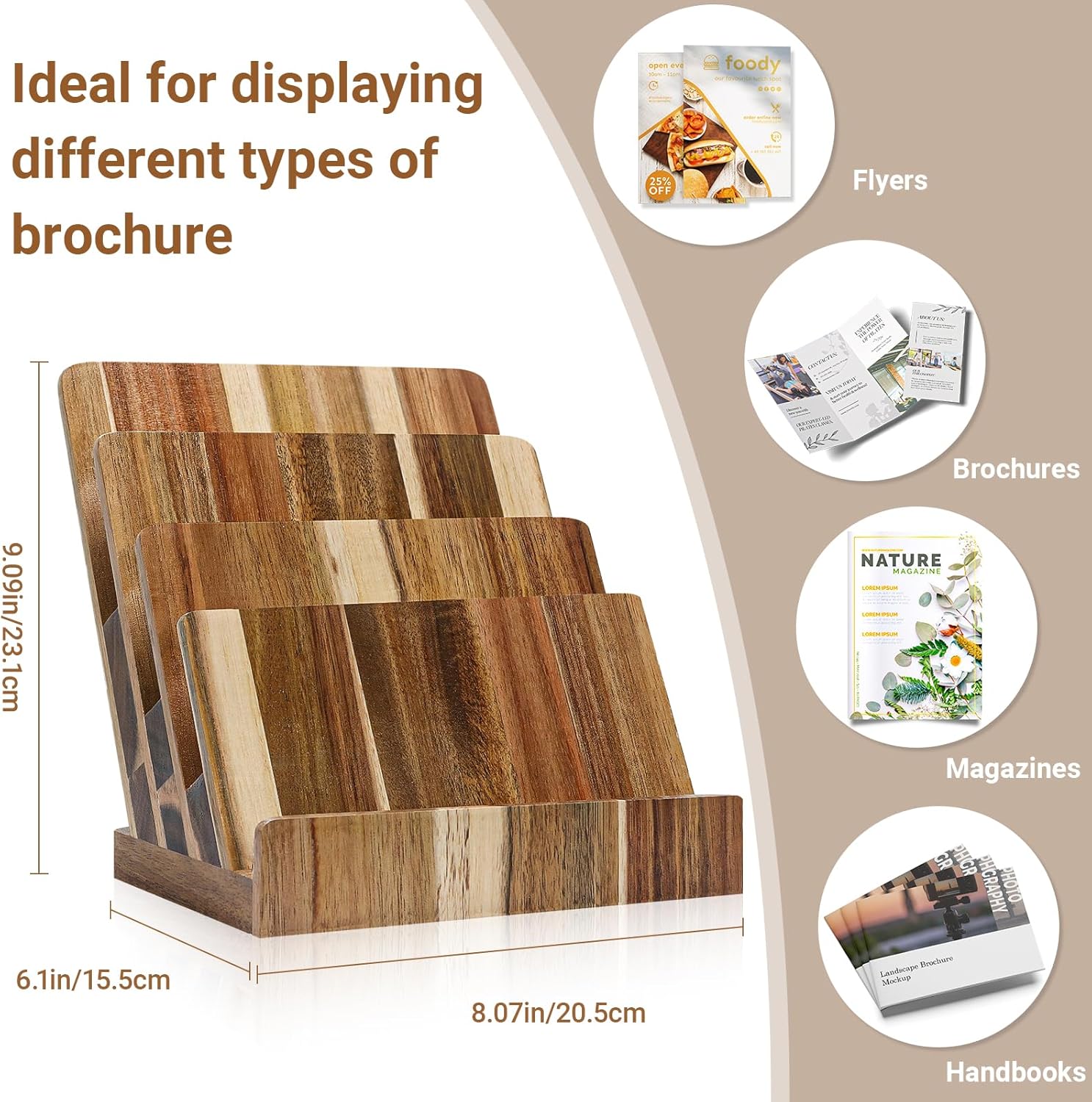 Acacia 8.5×11 Inch Magazine Display Stand 4-Tier For 6×9 inch Brochure Pamphlet Flyer Menu Holder Countertop Display Stand Literature Organizer For Office Home