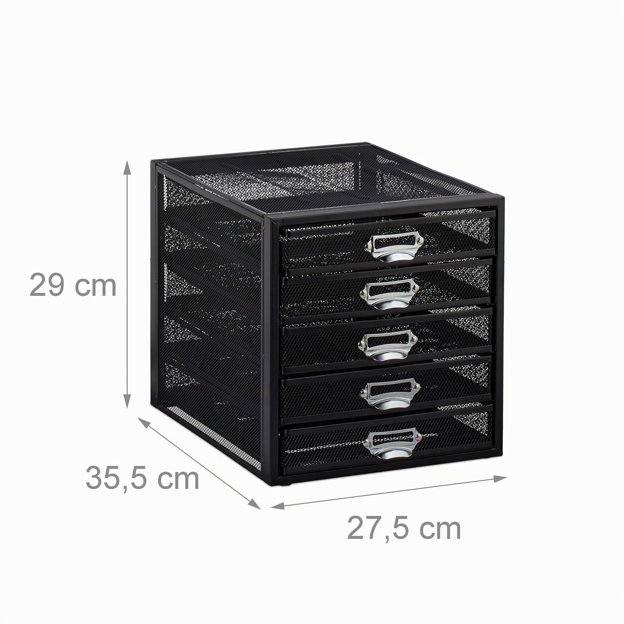 Relaxdays Cassettiera da Scrivania, 5 Cassetti, Formato DIN A4, Porta-Documenti, Box per Lettere e Corrispondenza, Nero, HxLxP: 29 x 27,5 x 35,5 cm
