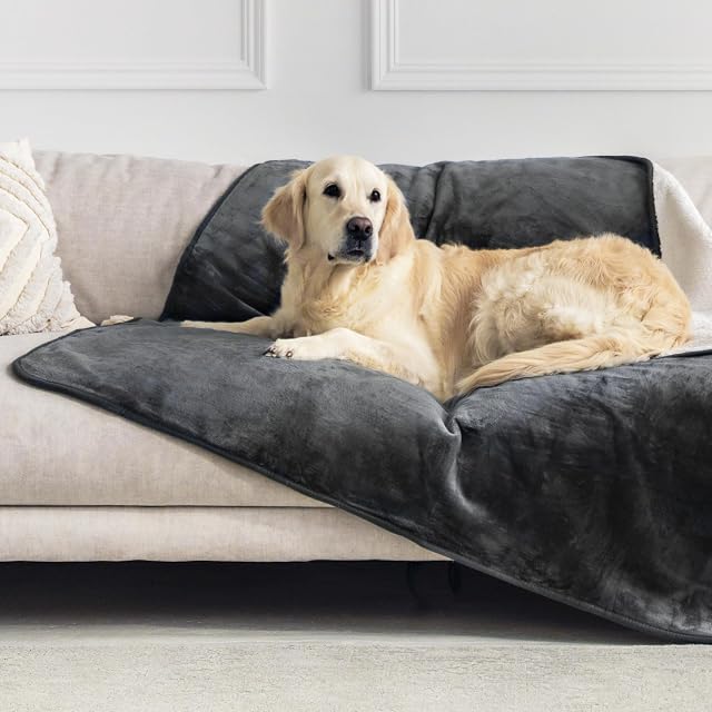 Dreamzie - Manta Impermeable Perro y Gato Suave - 127x152 cm - Gris Oscuro