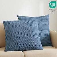 Vista 233 de PHF Fundas de almohada 100% algodón con tejido de gofre de 24 x 24 pulgadas, paquete de 2 fundas cuadradas para decoración elegante del hogar, sin
