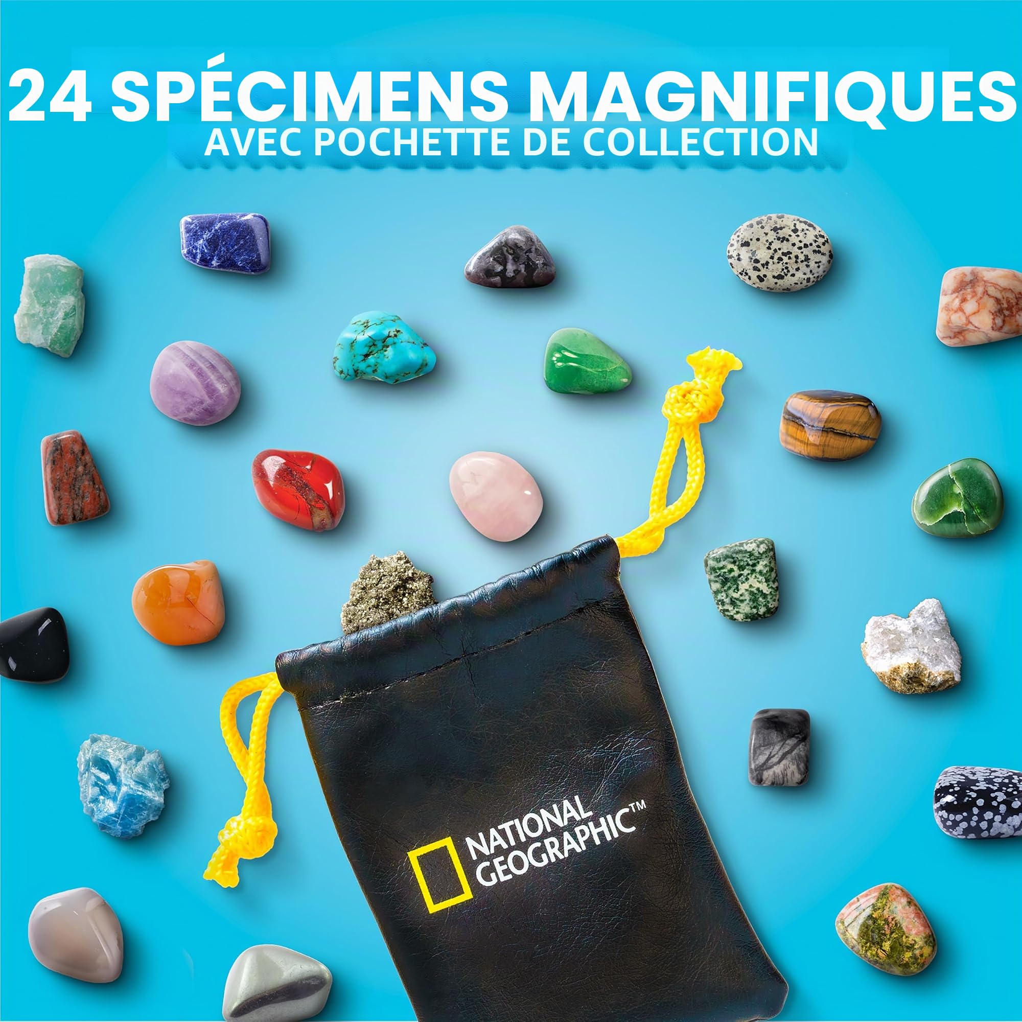 National Geographic Calendrier de l'Avent 2025 avec pierres précieuses – Calendrier de Noël pour enfants avec 24 pierres précieuses, collection complète de pierres, mini kit de creusement de pierres