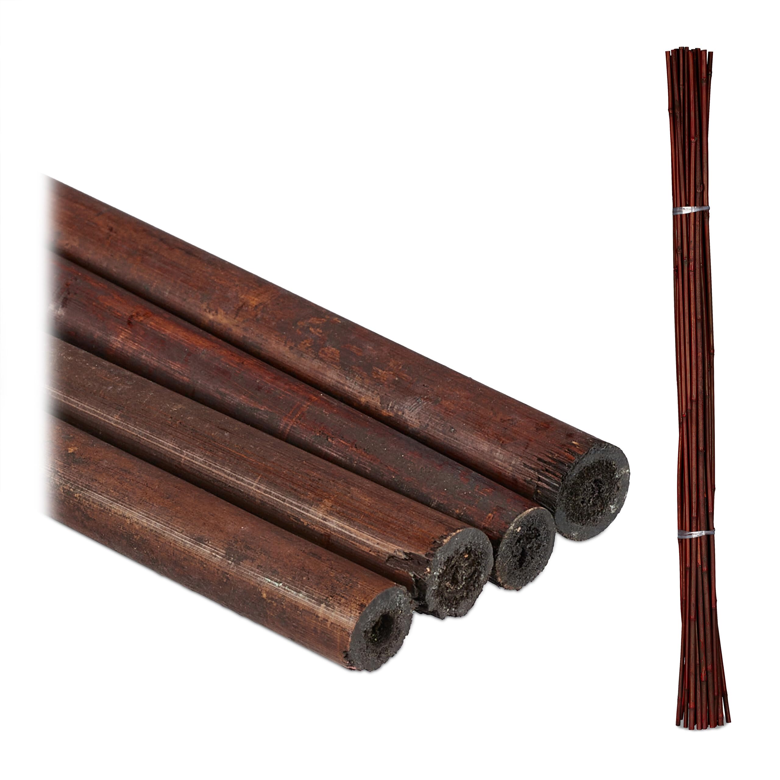 Relaxdays Bamboo Set of 25 Plant Sticks, Stabilising Cane, Garden Climbing Support, Decorative Bamboo Poles, Dark Brown