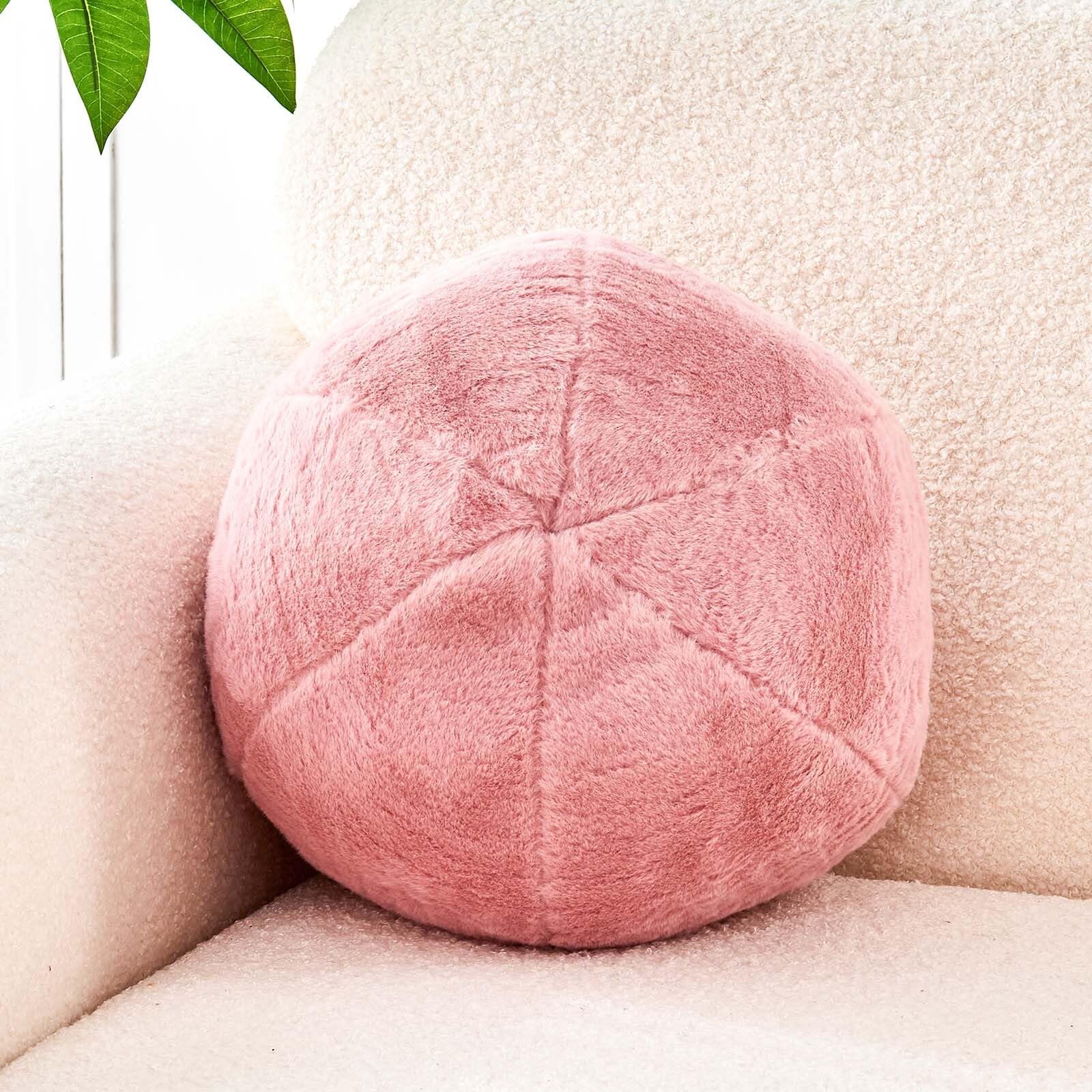 Uvvyui Dusty Pink Ball Pillow, 11.8" Cute Round Throw Pillow Faux Rabbit Fur Room Decorative Throw Pillow, Ball Shaped Pillow Plush Cushion for Couch,