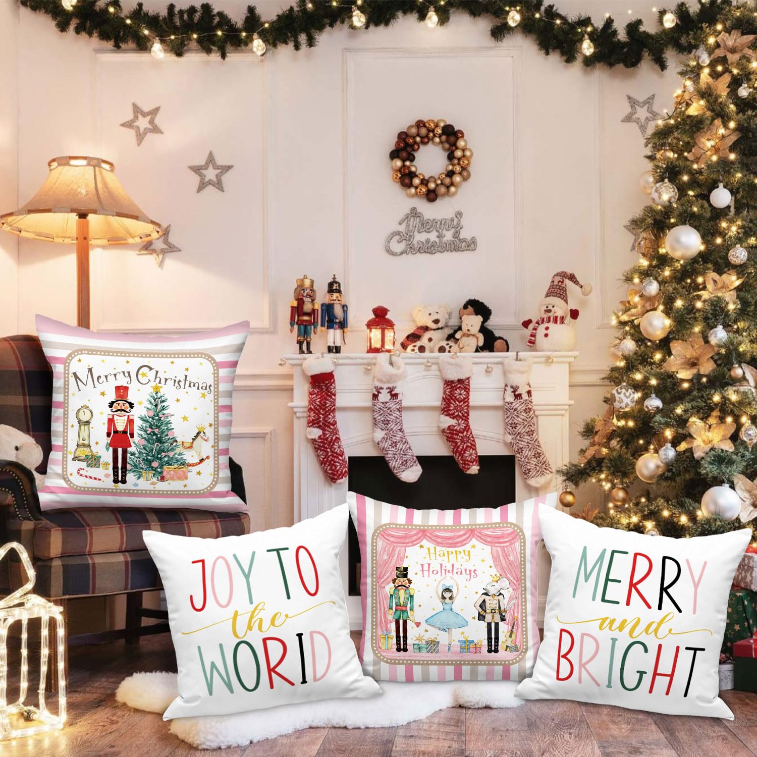 Funda Cojin Navidad 40x40 Fundas De Cojín Decorativas Navideñas De 45 X 45 Cm Para Sofá, Salón, Cama, Exterior, Juego De 4, Decoración Invernal, Diseño De Ciervo, Funda De Almo | Leroy