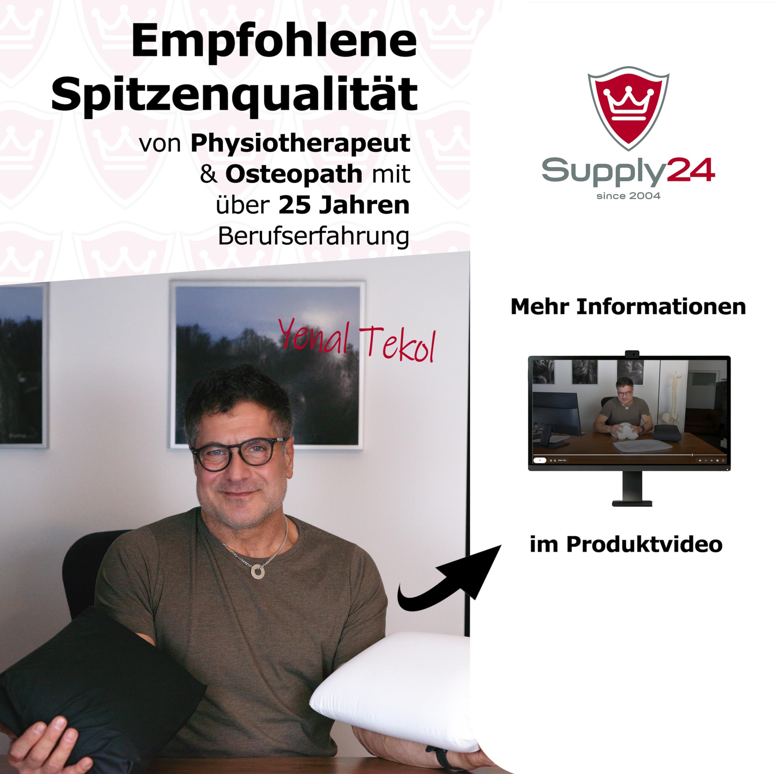 Supply24 since 2004 Orthopädisches Gelschaum-Saunakissen 40x24x12 cm – Made in Italy | Ergonomisch & wasserabweisend | RG60 Gelschaum | Hitzebeständiger Waschbarer Bezug (90°C) Gel Kopfkissen Weiß