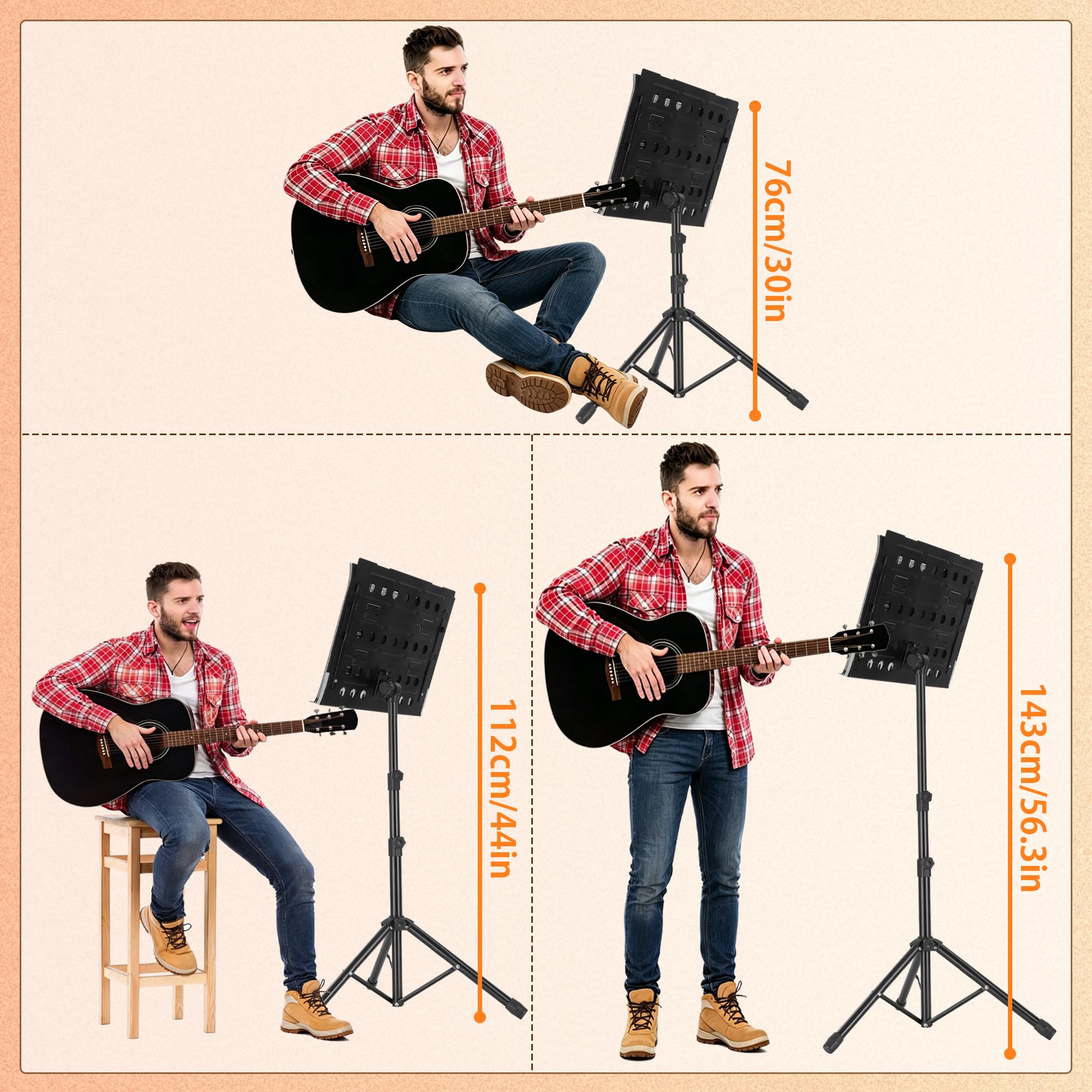 AKOZLIN Pupitre avec sac de transport, support de livre de bureau et clip, angle réglable, hauteur pliable réglable de 75 à 140 cm, pupitre pour performance instrumentale, groupe et voyage