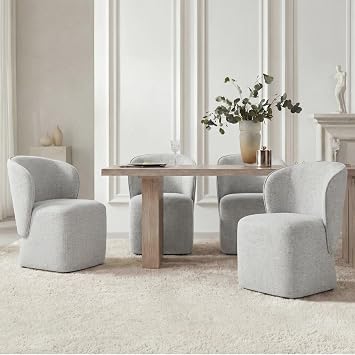KISLOT Upholstered Dining Chairs with Wheels, No Assembly Stain Resistant Fabric Modern Barrel Armchair with Casters, Dining Room Chairs for Kitchen Living Room Bedroom, Light Grey, Set of 2