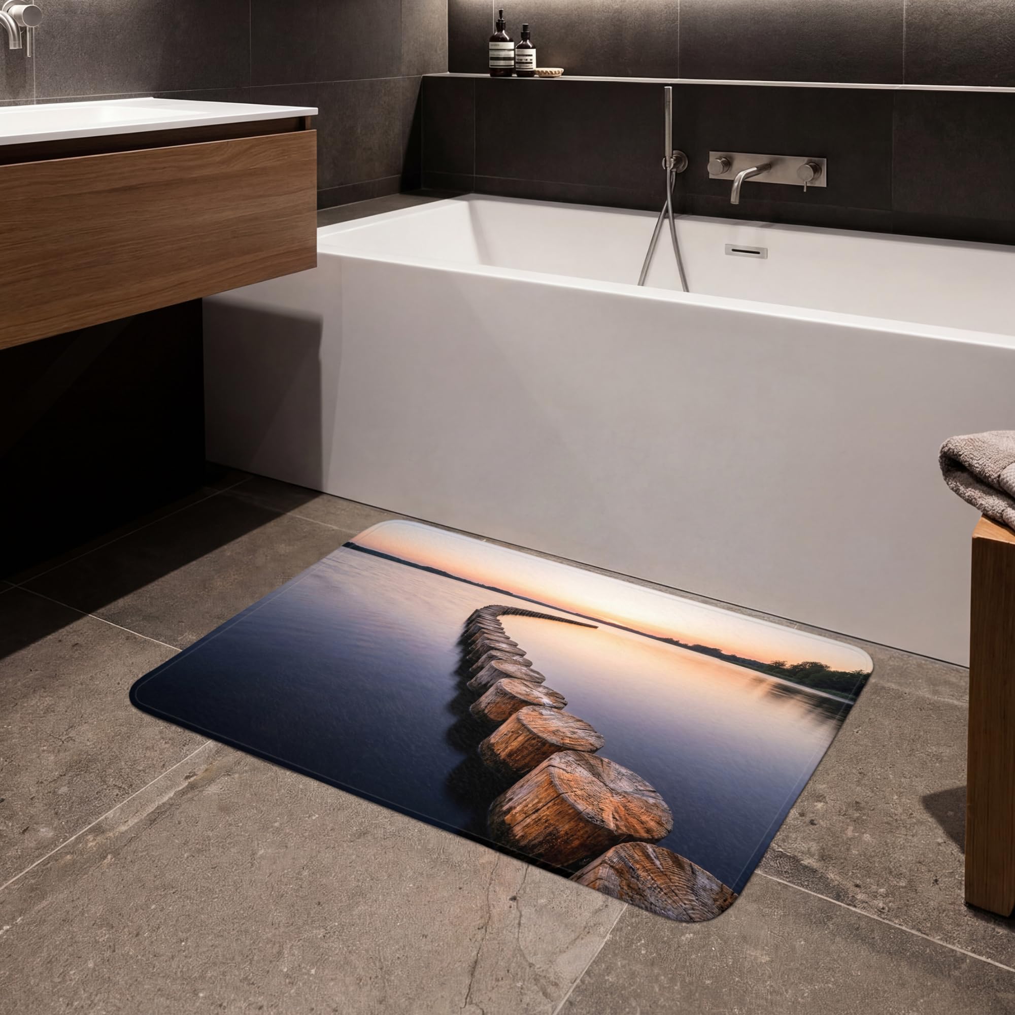 Alfombra Baño Rectangular 90x60 cm Decoracion Bathroom Mat Non Slip Shower Lavable Antideslizante Alfombrilla Tapete Banheiro Madera - Postes - Agua