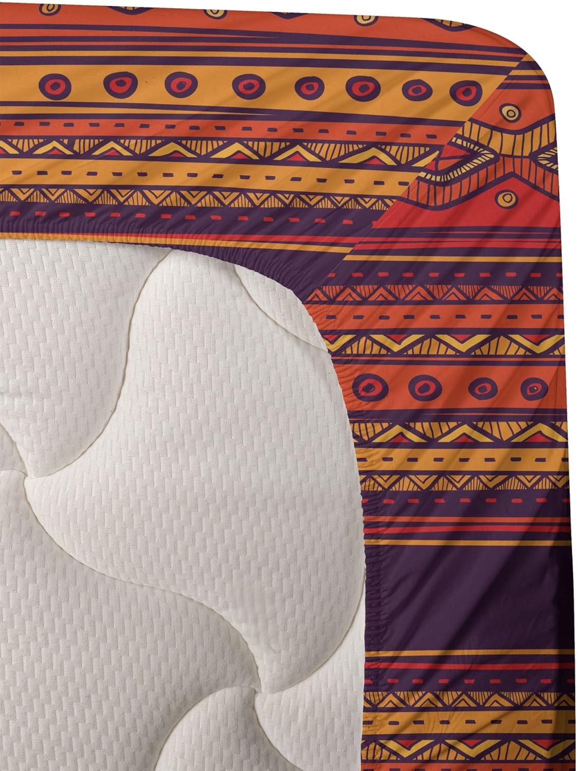 Ambesonne Orange Sheet Set, Abstract Hand Drawn Ethno Pattern Tribal Borders Doodle Style, Fitted and Flat Sheet with Pillowcases Bedding Accent 4 Piece Set, Full, Orange Plum