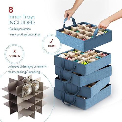 Miniatura 17 de Caja de almacenamiento grande para adornos de Navidad con divisores ajustables, contenedor de plástico para 128 adornos navideños o decoraciones