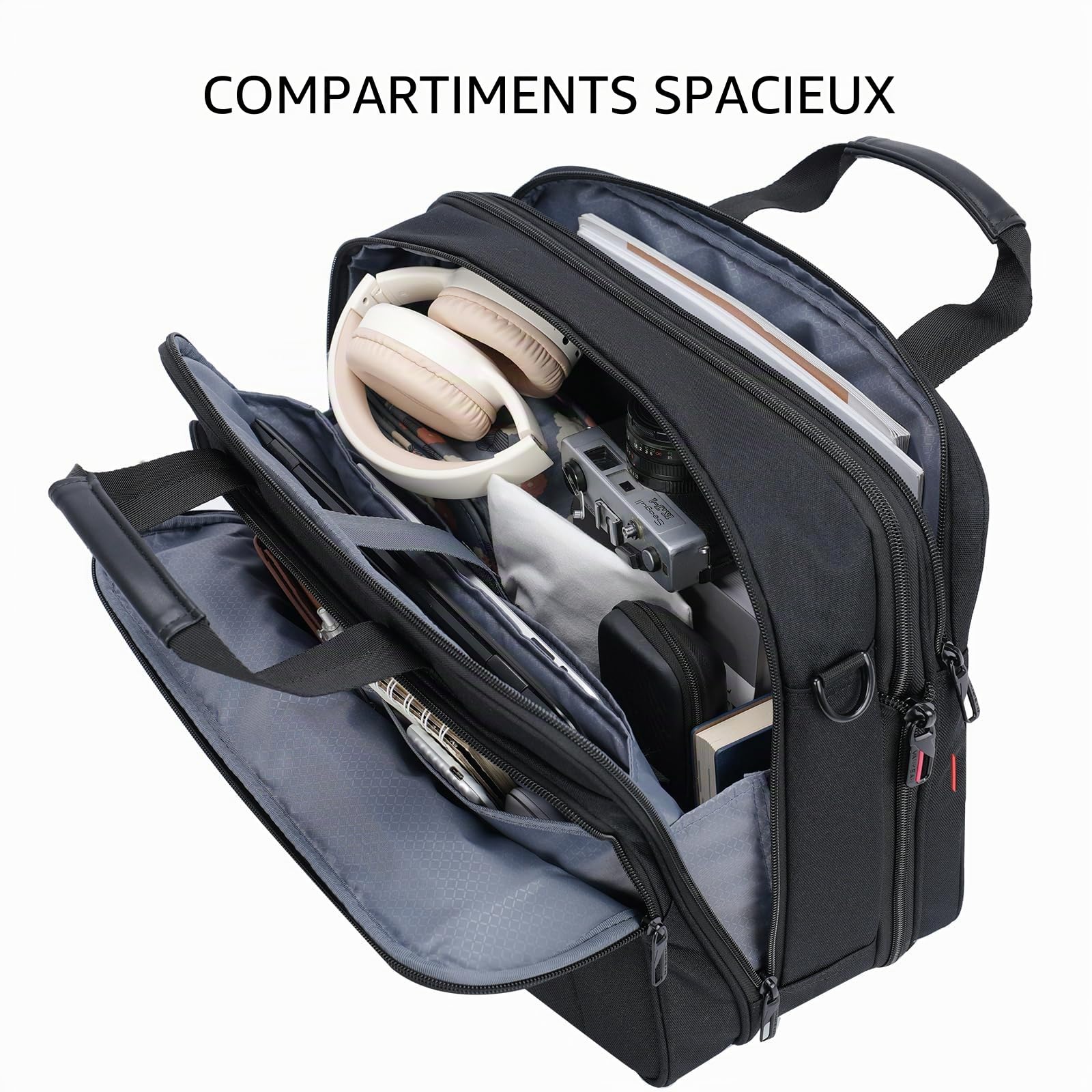VANKEAN Porte-documents pour ordinateur portable 17.3 pouces hommes et femmes, sac à bandoulière de qualité supérieure, hydrofuge avec poche RFID, sac messager extensible
