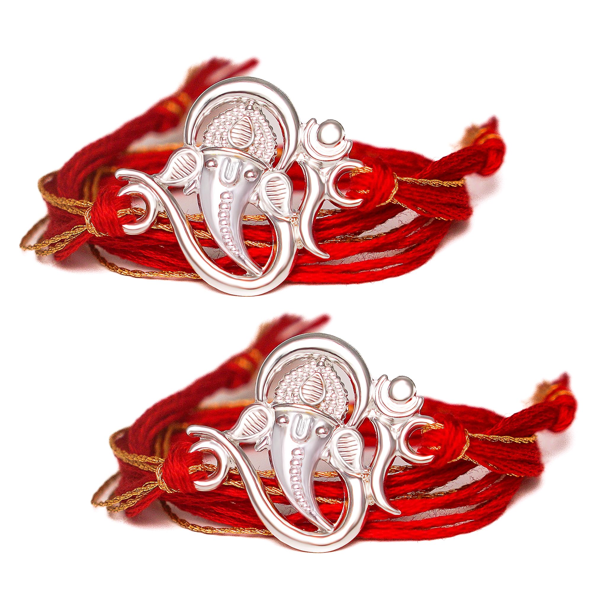 Milan Jewellers 99.5% Fine Silver OM Design rakhi for brother with Kumkum Chawal discount deal