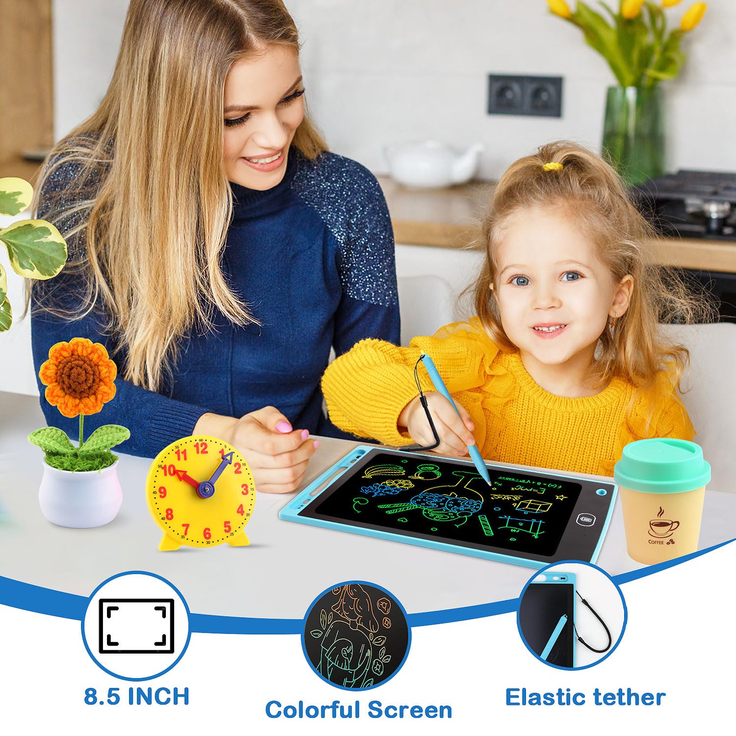 Juego de simulación, juego de oficina en casa para niños, cuenta con computadora portátil de juguete, tableta de escritura LCD, teléfono de juguete, auriculares, girasol y taza de café, regalos de 5