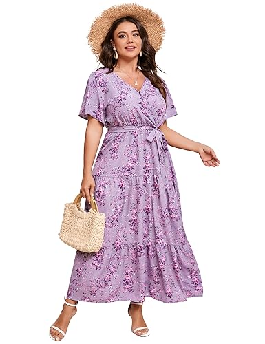 ShopWonder Womens Plus Size V Neck Wrap Maxi Dress High