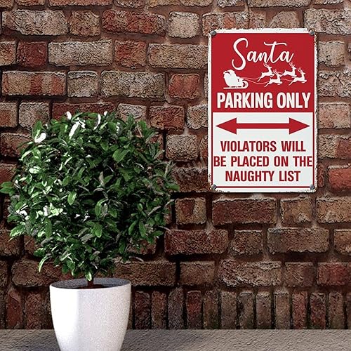 Miniatura 4 de Letrero de metal para decoración de pared de Navidad Papá Noel estacionamiento novedoso letreros de metal trineo de Papá Noel 8 x 12 pulgadas placa