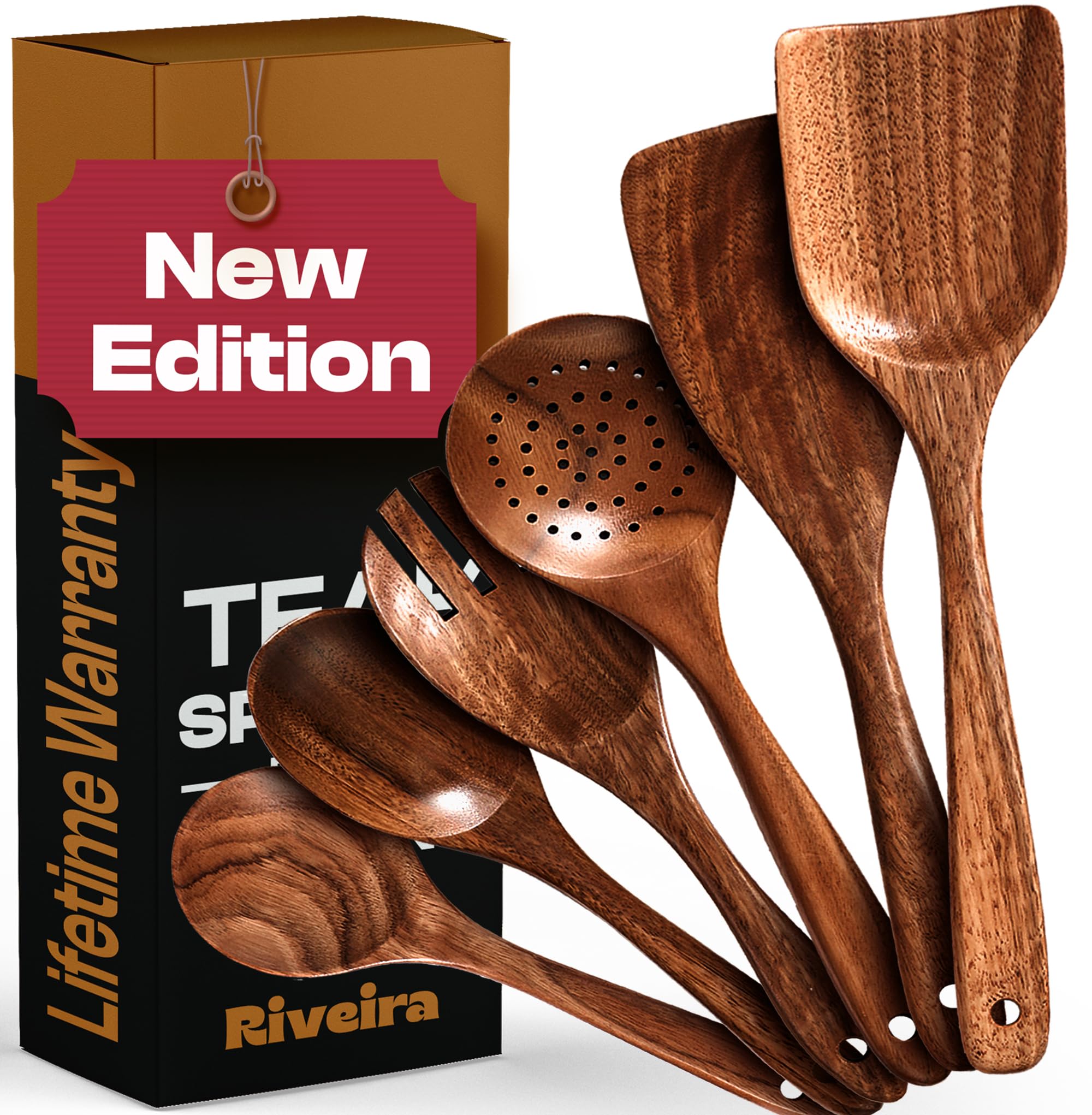 Riveira's 6-Piece Dark Brown Wooden Spoons for Cooking - Elegant Kitchen Essentials/Kitchen Utensils Set for Every Culinary Need Spatula