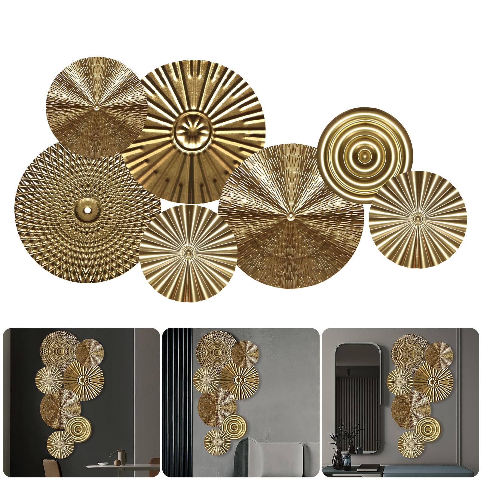 Runden Wanddekoration aus Metall, Minimalistische Metall Hängedeko, Goldener runder Dekoteller, Minimalistische Wanddekoration Kunst, Wanddeko Metall Einzeilig Deko (B)