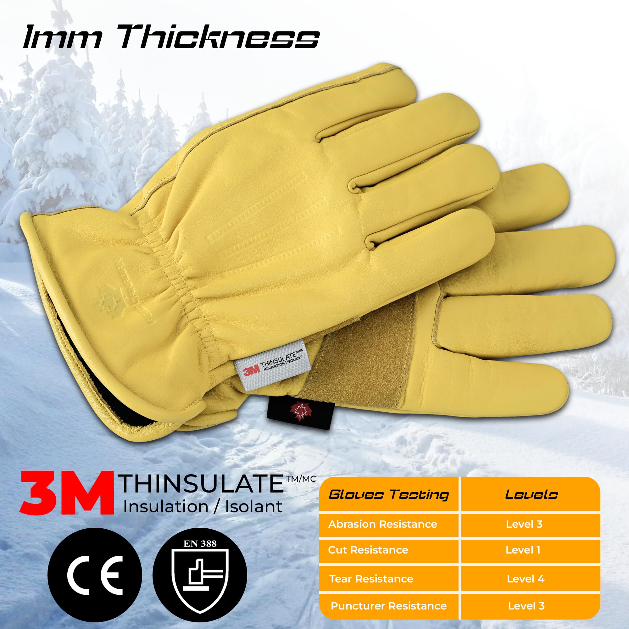 FCI - Guantes de trabajo de seguridad de cuero vacuno resistente para hombres y mujeres, guantes de trabajo impermeables (forrado, 100 g, L)