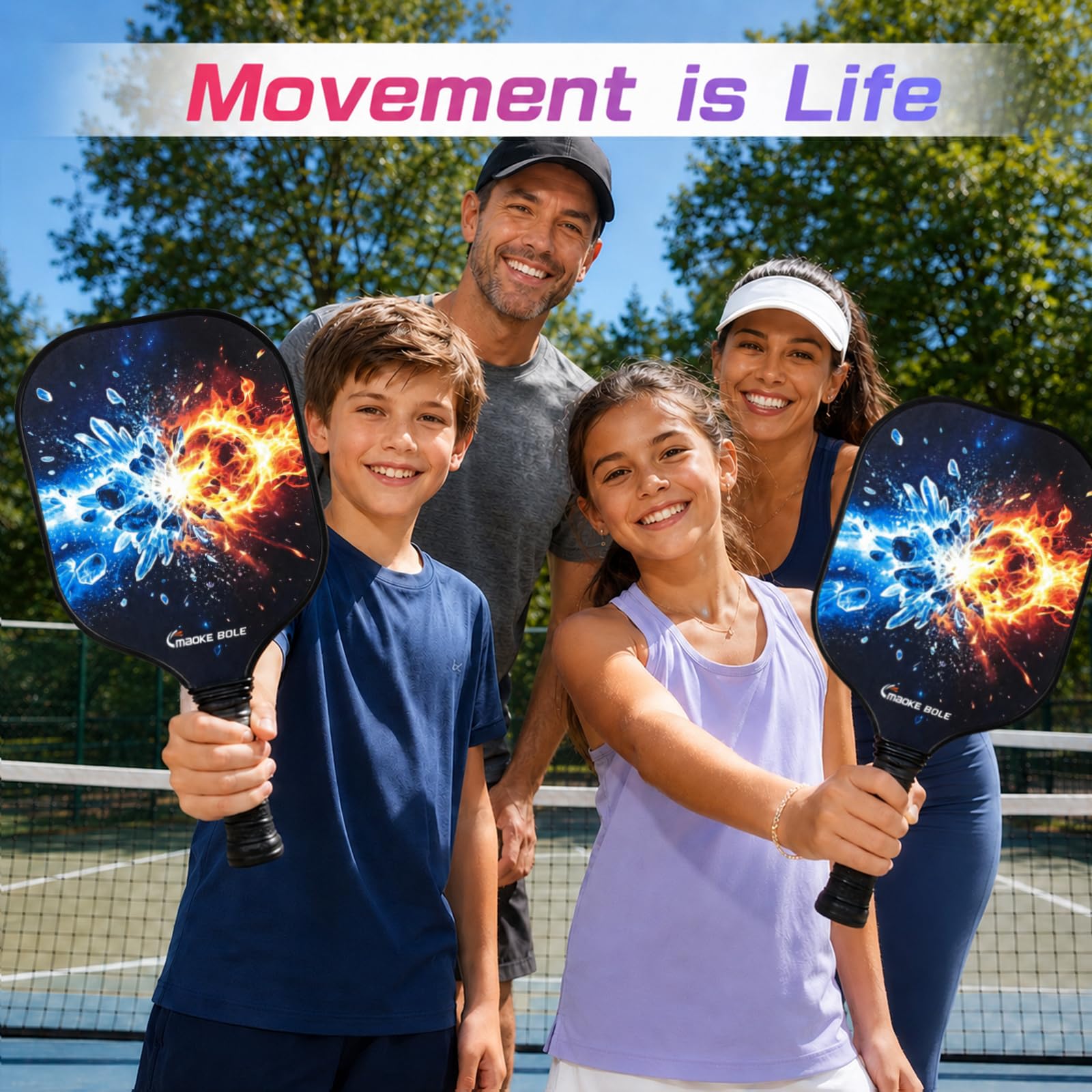 Set di 2 racchette da pickleball, in fibra di vetro, colore nero