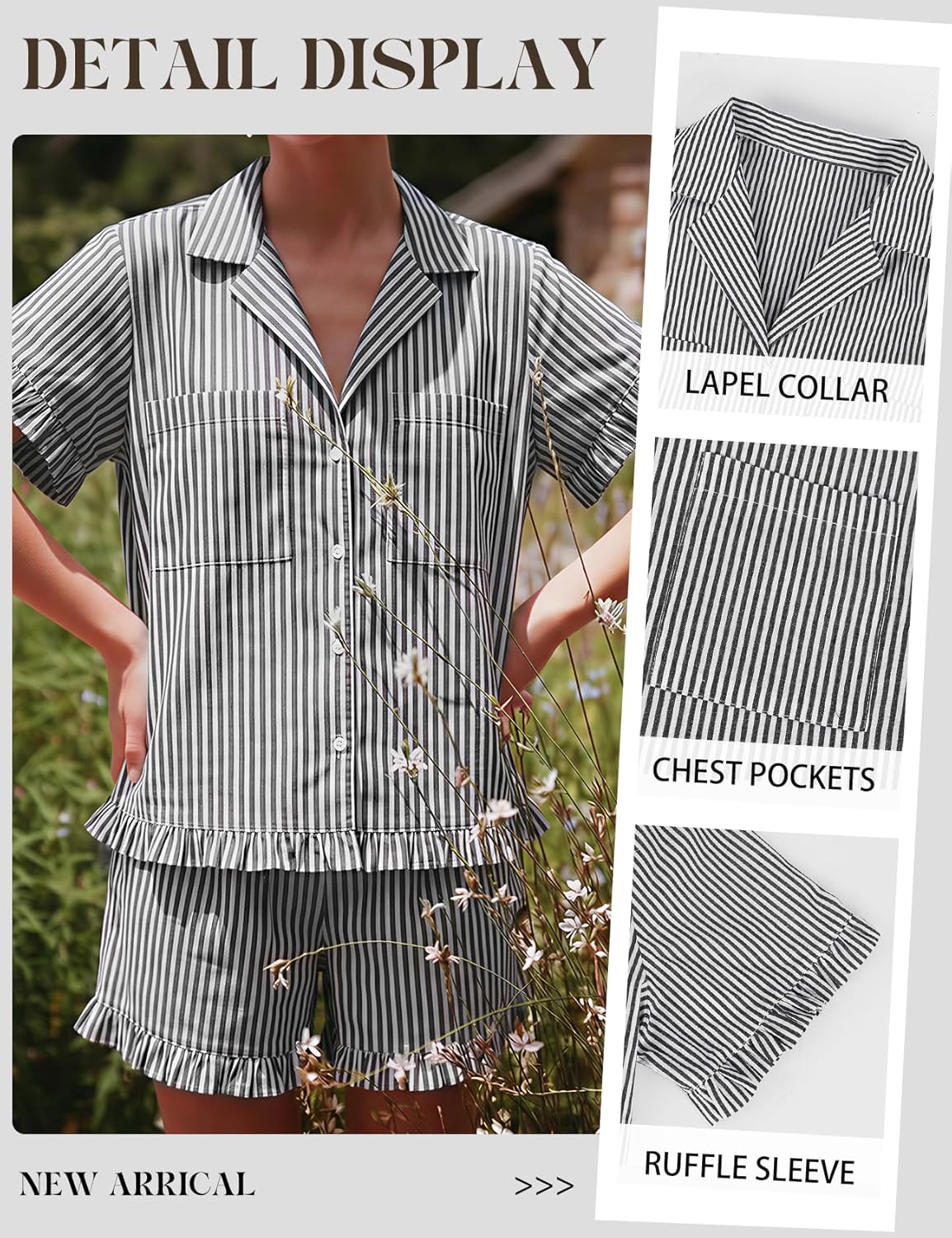 Arssm Womens Striped Pajama Sets 2 Piece Cotton Pjs Sets Short Sleeve Button Down Shirts and Shorts Sleepwear - Image 5