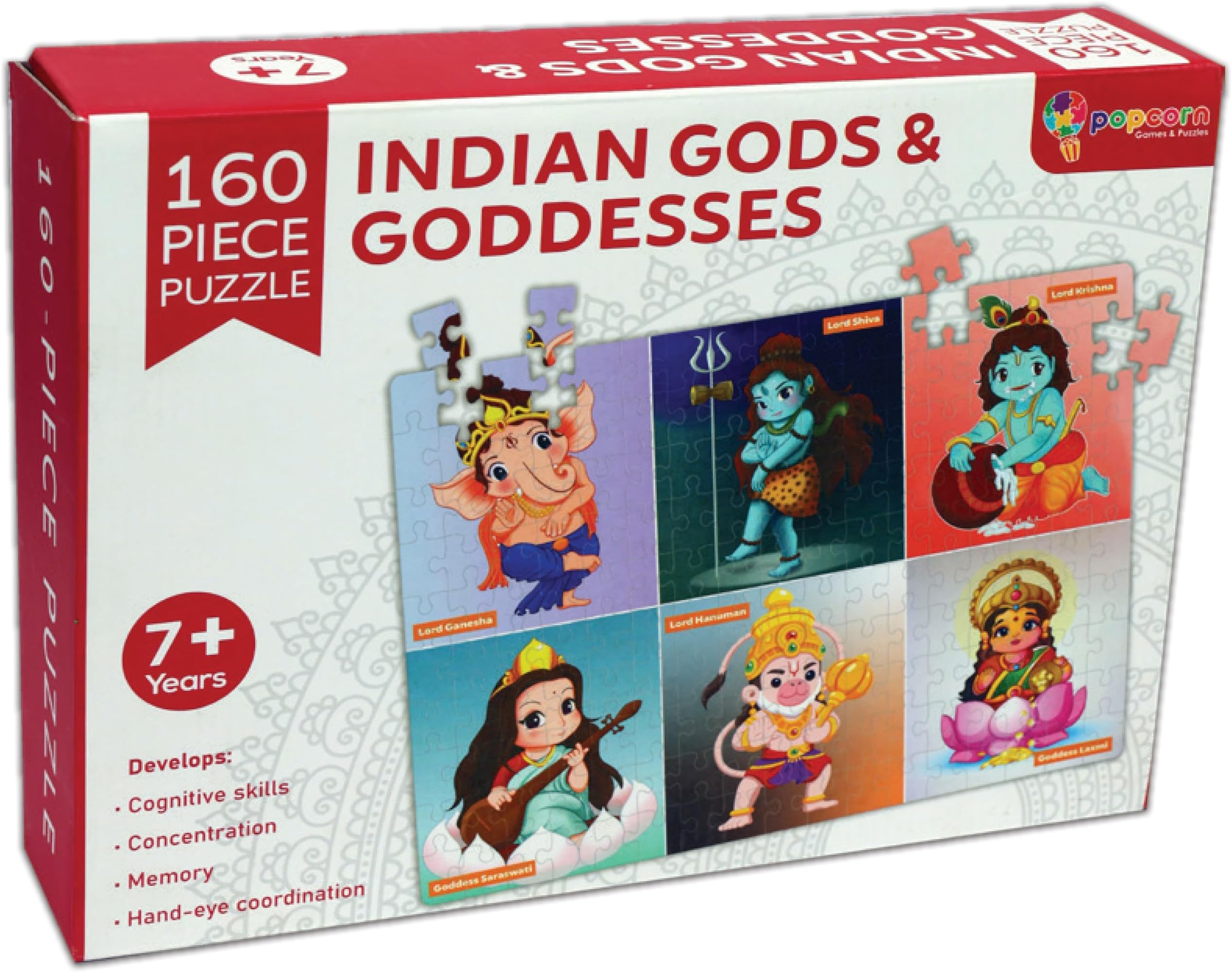 Popcorn Games & Puzzles 160 Piece Puzzles for Kids | Indian God & Goddesses Jigsaw Puzzle Game for 7+ Years Old Children | Improve Kid Knowledge and Concertation