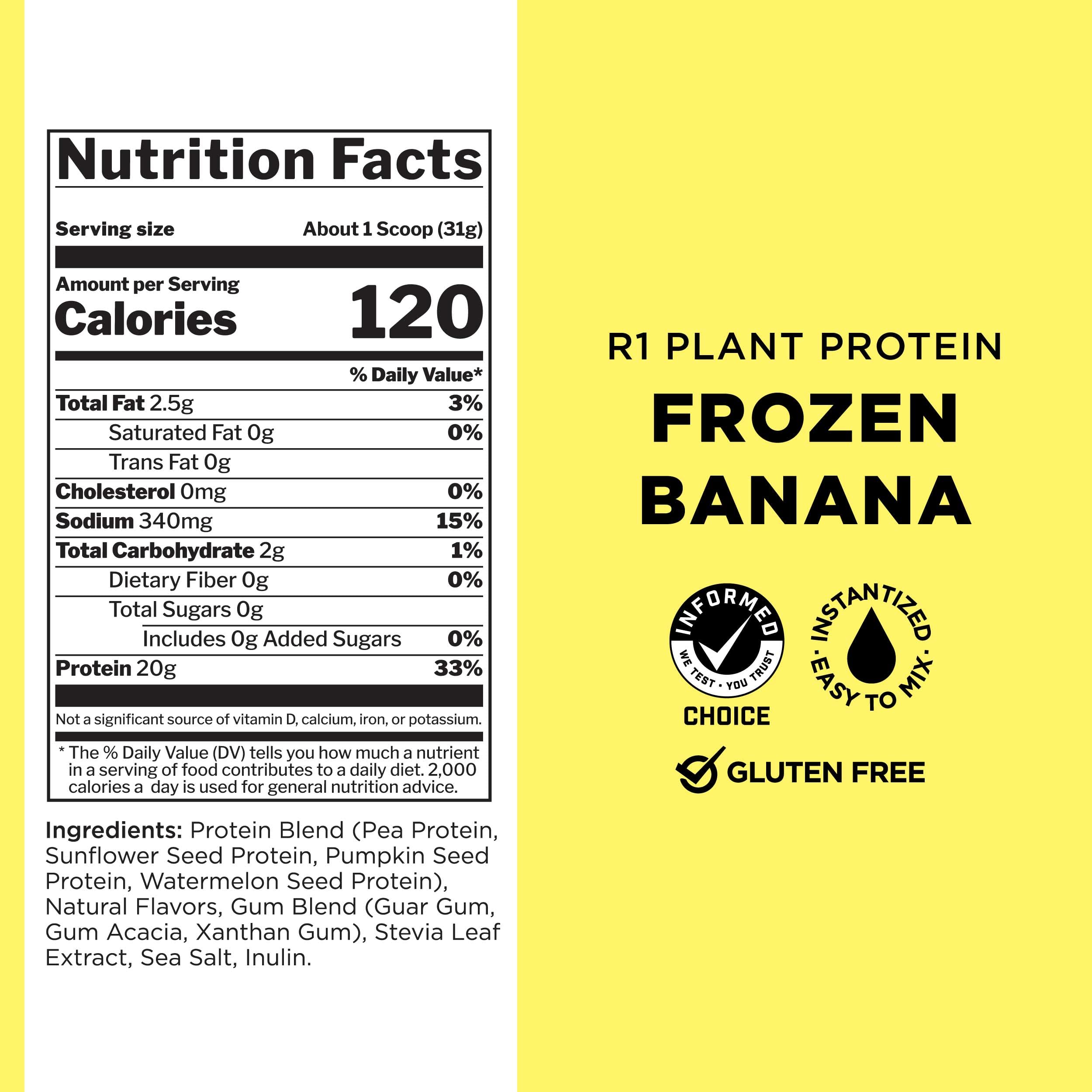 Rule 1 Proteins Proteine vegetali - Polvere proteica vegana, senza glutine, senza latticini e senza soia con 20 g di proteine per porzione (20 porzioni, banana congelata)