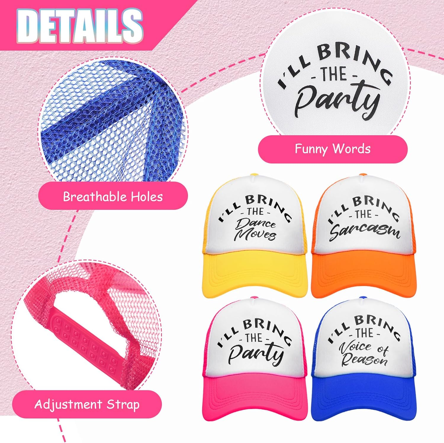 Hercicy 4 Set Funny Trucker Hat and Sunglasses for Women Colorful I'll Bring Saying Baseball Cap Adjustable Trucker Hat Bridal Bachelorette Party Cap - Image 3